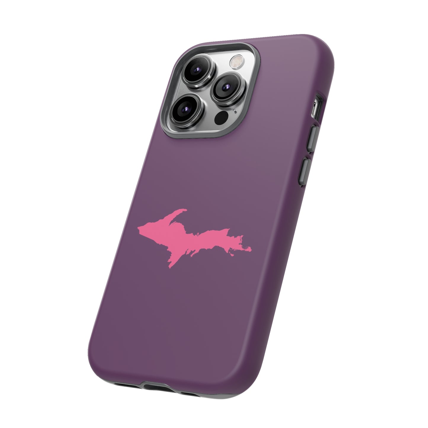 Michigan Upper Peninsula Tough Phone Case (Plum w/ Pink UP Outline) | Apple iPhone