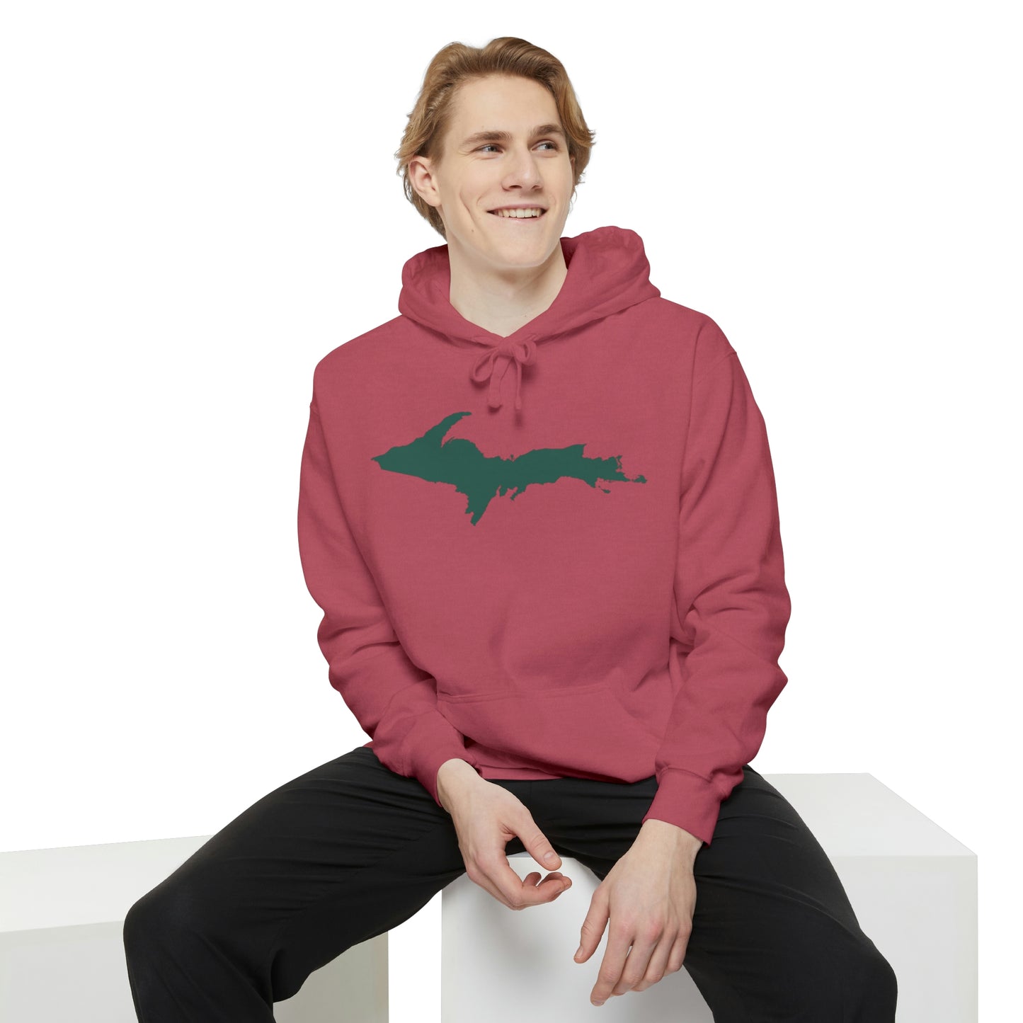 Michigan Upper Peninsula Hoodie (w/ Green UP Outline) | Unisex Garment-Dyed