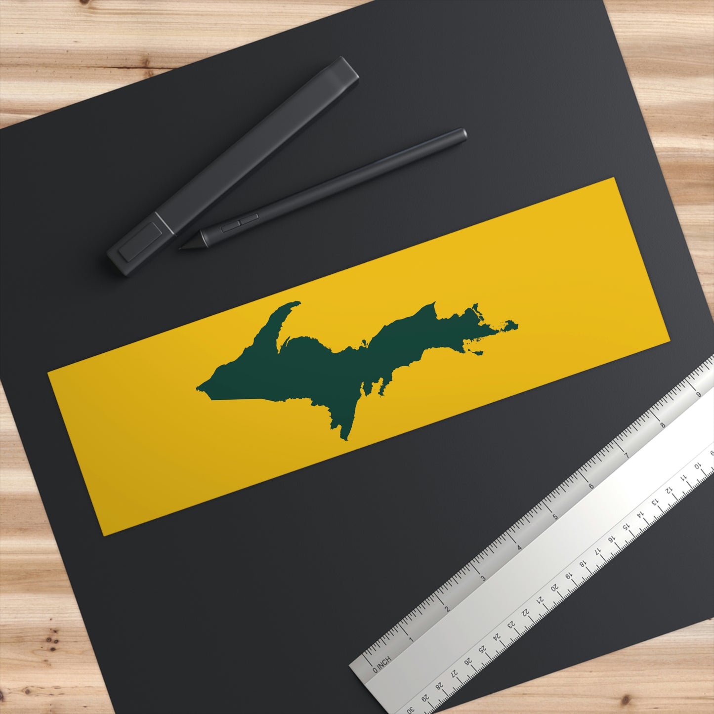 Michigan Upper Peninsula Bumper Sticker (w/ Green UP Outline) | Gold Background