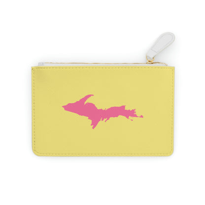 Michigan Upper Peninsula Mini Clutch Bag (Yellow Cherry Color w/ Pink UP Outline)