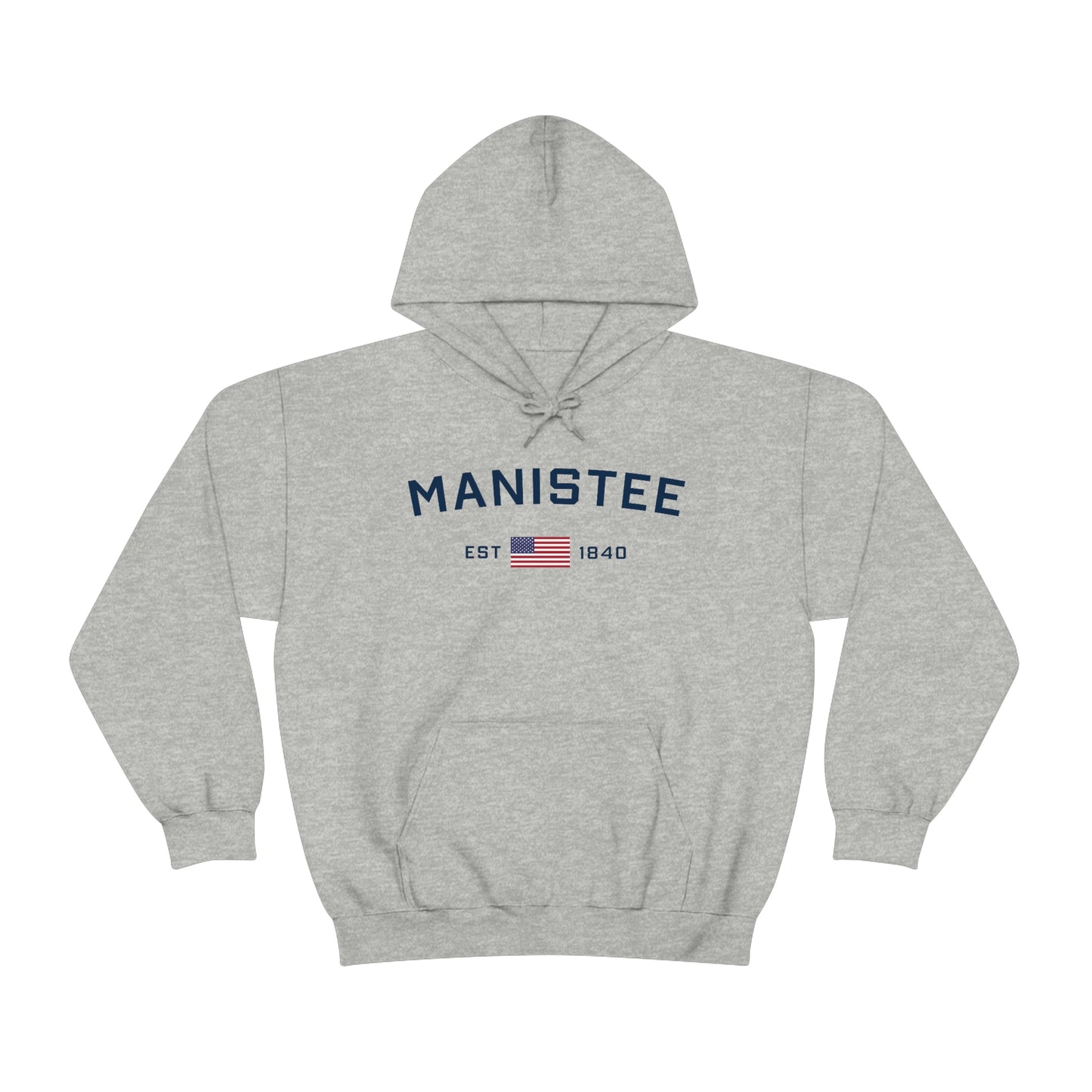 'Manistee EST 1840' Hoodie (w/USA Flag Outline) | Unisex Standard