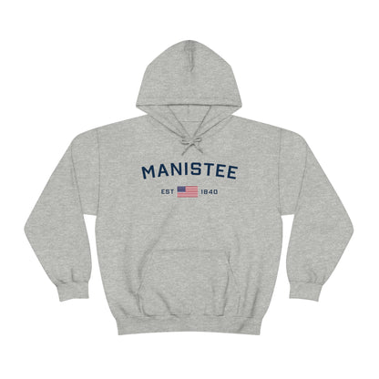 'Manistee EST 1840' Hoodie (w/USA Flag Outline) | Unisex Standard