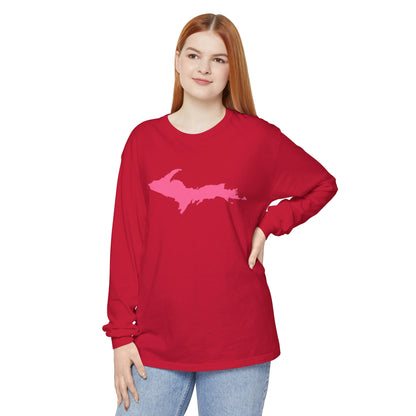 Michigan Upper Peninsula Garment-Dyed T-Shirt (w/ Pink UP Outline) | Unisex Long Sleeve