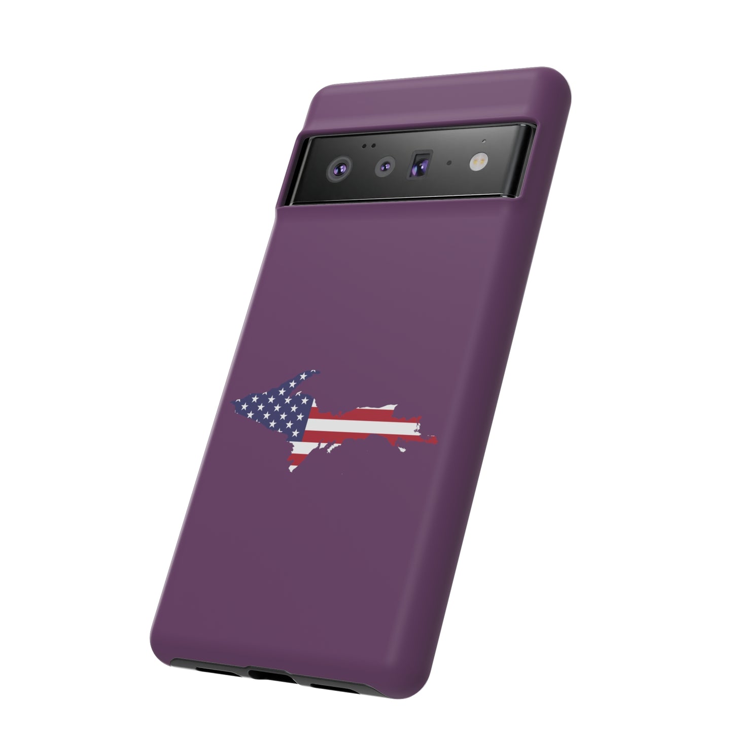 Michigan Upper Peninsula Tough Phone Case (Plum w/ UP USA Flag Outline) | Samsung & Pixel Android