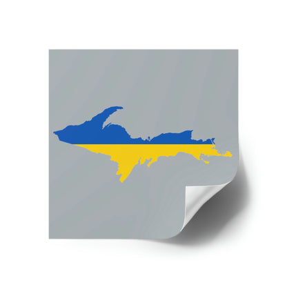 Michigan Upper Peninsula Square Sticker (Silver w/ UP Ukraine Flag Outline) | Indoor/Outdoor