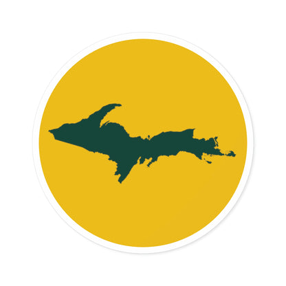 Michigan Upper Peninsula Round Stickers (Gold w/ Green UP Outline) | Indoor\Outdoor