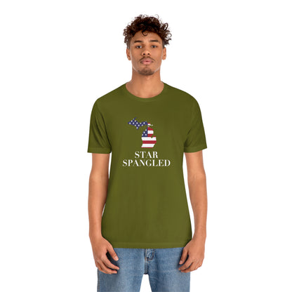 Michigan 'Star Spangled' T-Shirt (w/ MI USA Flag Outline) | Unisex Standard Fit