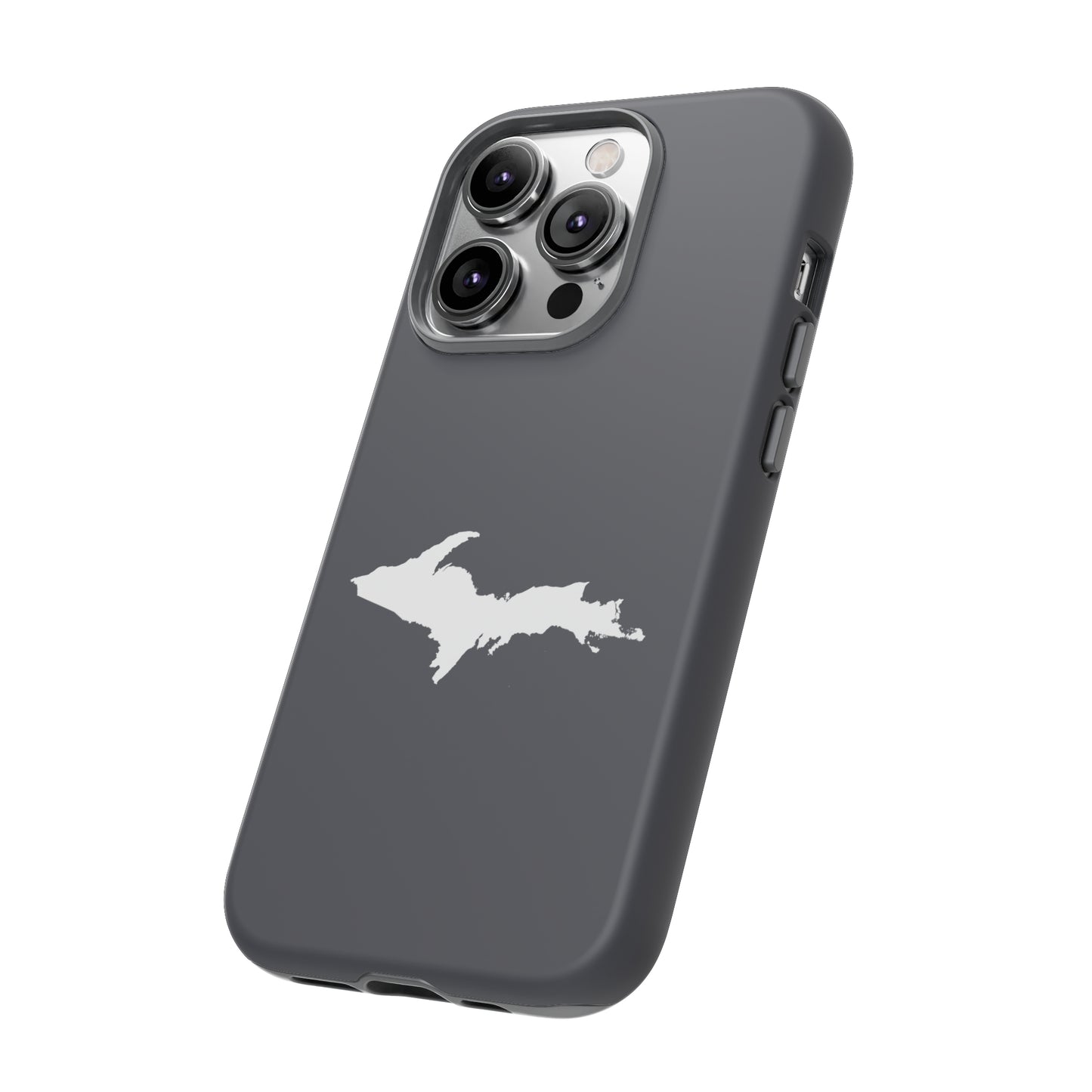 Michigan Upper Peninsula Tough Phone Case (Iron Ore Grey w/ UP Outline) | Apple iPhone