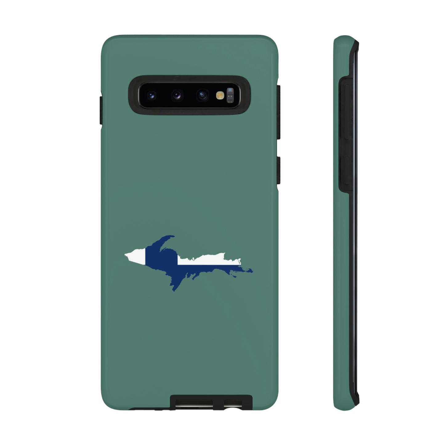 Michigan Upper Peninsula Tough Phone Case (Copper Green w/ UP Finland Flag Outline) | Samsung & Pixel Android