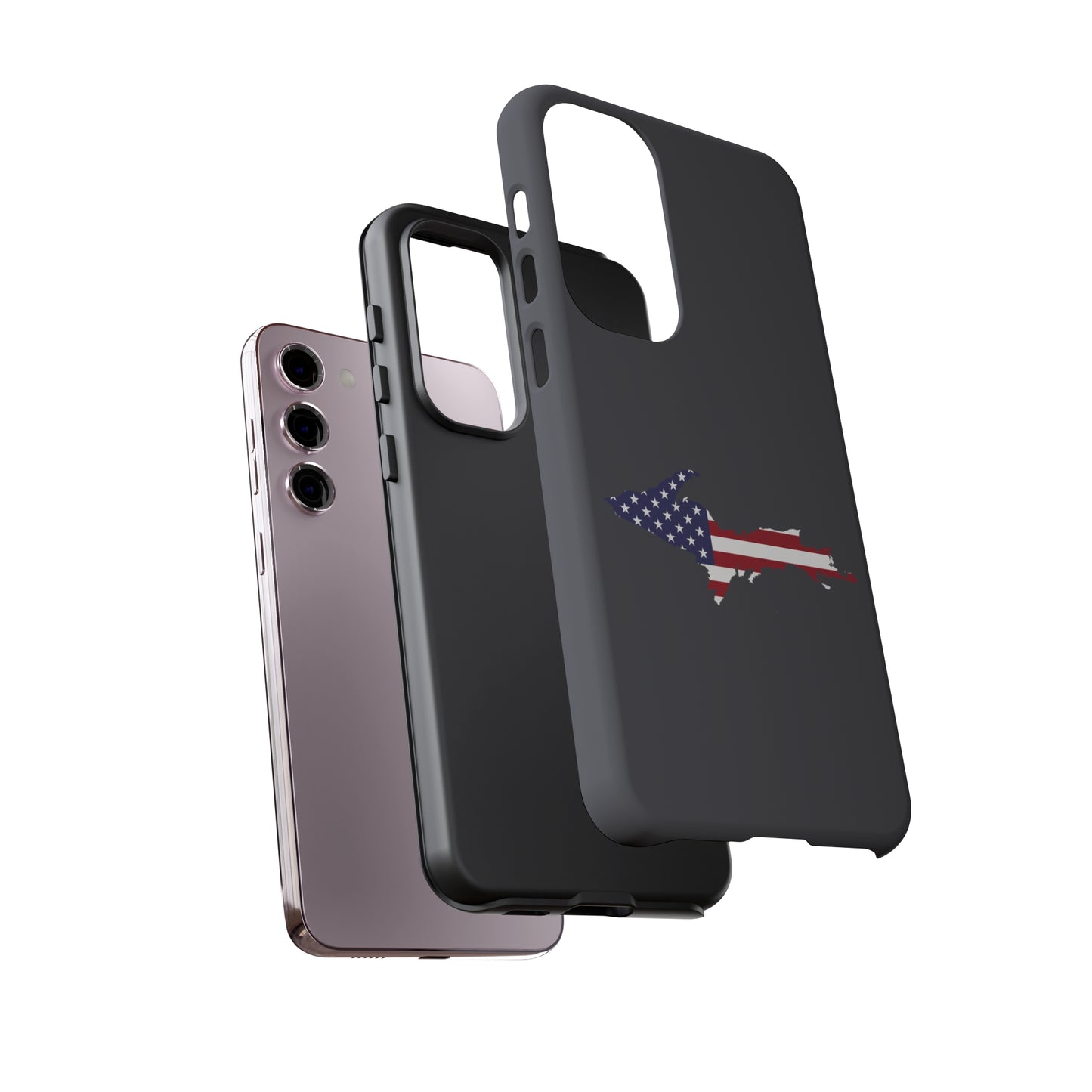 Michigan Upper Peninsula Tough Phone Case (Iron Ore Grey w/ UP USA Flag Outline) | Samsung & Pixel Android