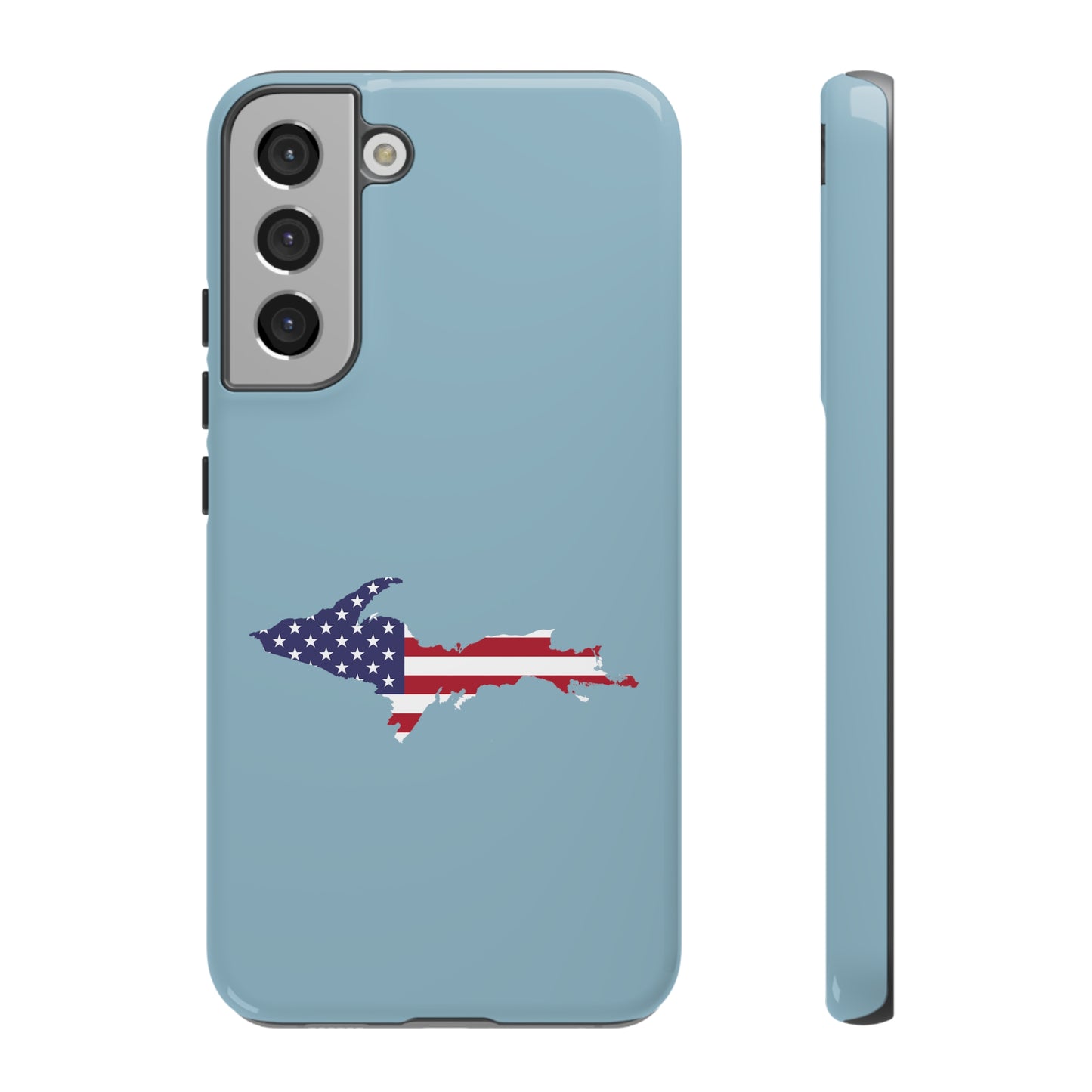 Michigan Upper Peninsula Tough Phone Case (Opal Blue w/ UP USA Flag Outline) | Samsung & Pixel Android