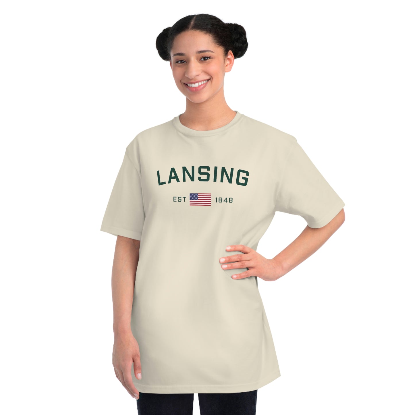 'Lansing EST 1848' T-Shirt (w/ USA Flag | Organic Unisex