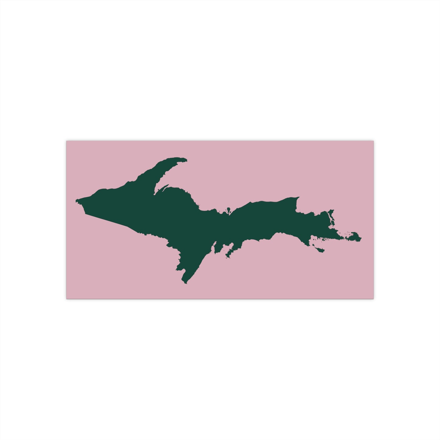 Michigan Upper Peninsula Bumper Sticker (w/ Green UP Outline) | Pink Background