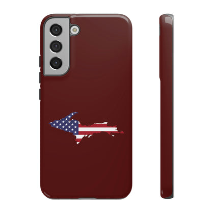 Michigan Upper Peninsula Tough Phone Case (Cherrywoold Color w/ UP USA Flag Outline) | Samsung & Pixel Android