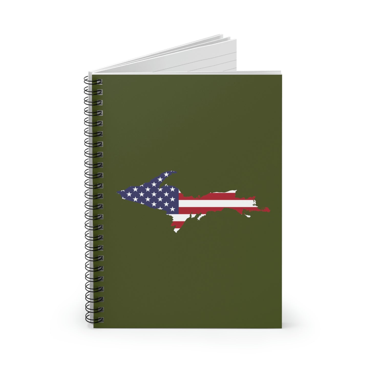 Michigan Upper Peninsula Spiral Notebook (w/ UP USA Flag Outline) | Army Green