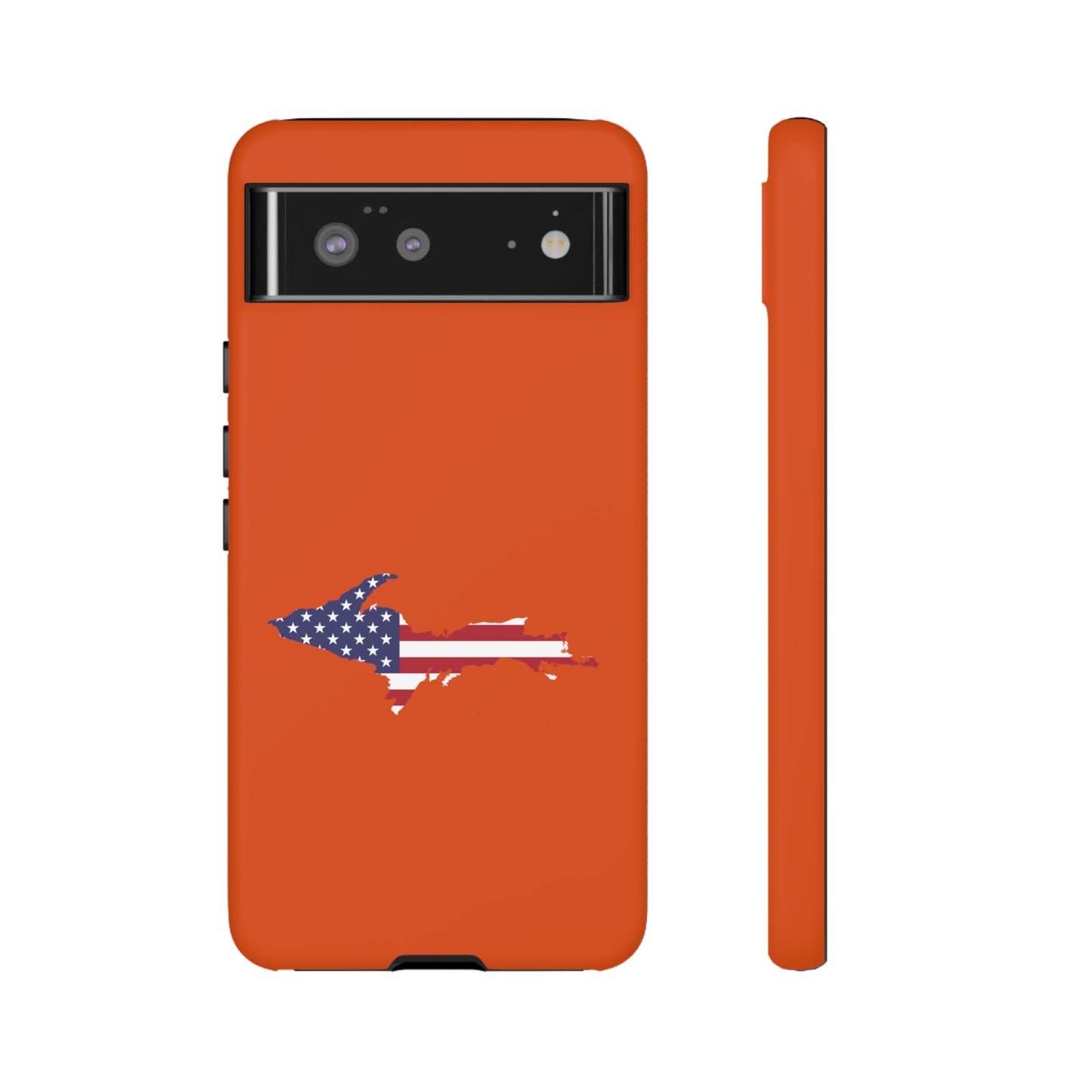 Michigan Upper Peninsula Tough Phone Case (Maple Leaf Orange w/ UP USA Flag Outline) | Samsung & Pixel Android