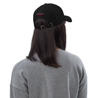 Old English 'M' Dad Hat (w/ 'Michigan' Back Design) | Pink Embroidery