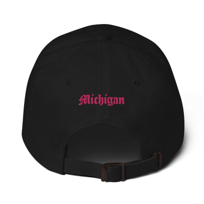 Old English 'M' Dad Hat (w/ 'Michigan' Back Design) | Pink Embroidery