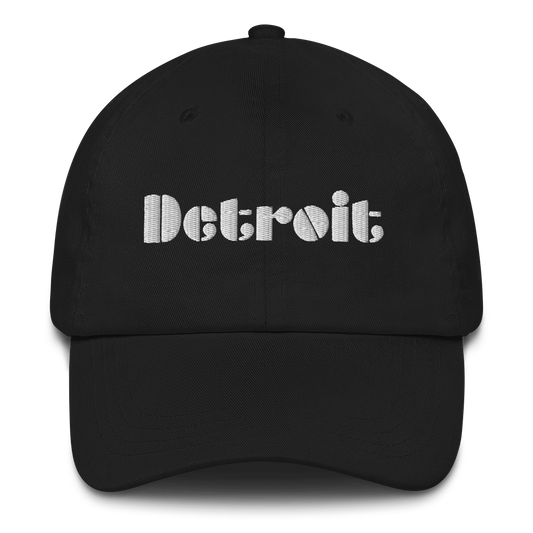 'Detroit' Dad Hat (Art Deco Font) [ White/Black Embroidery