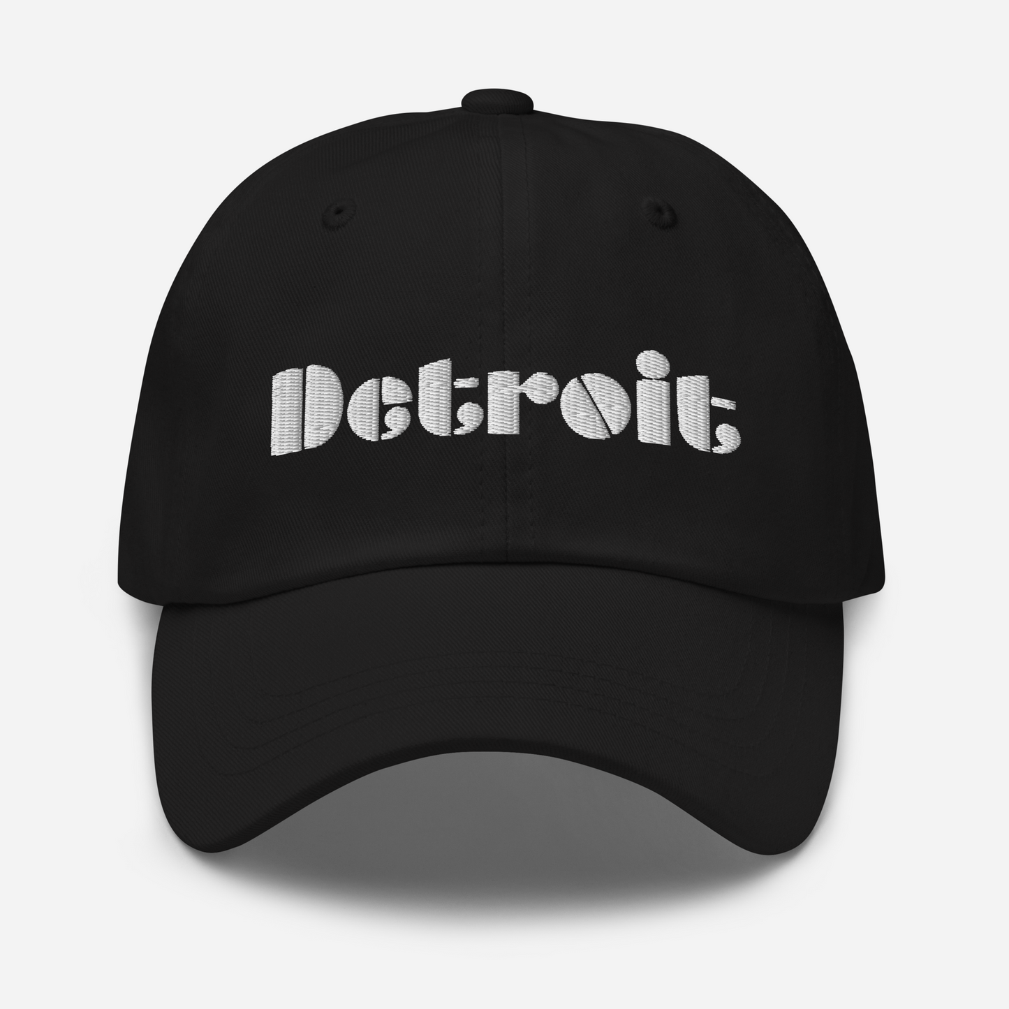 'Detroit' Dad Hat (Art Deco Font) [ White/Black Embroidery