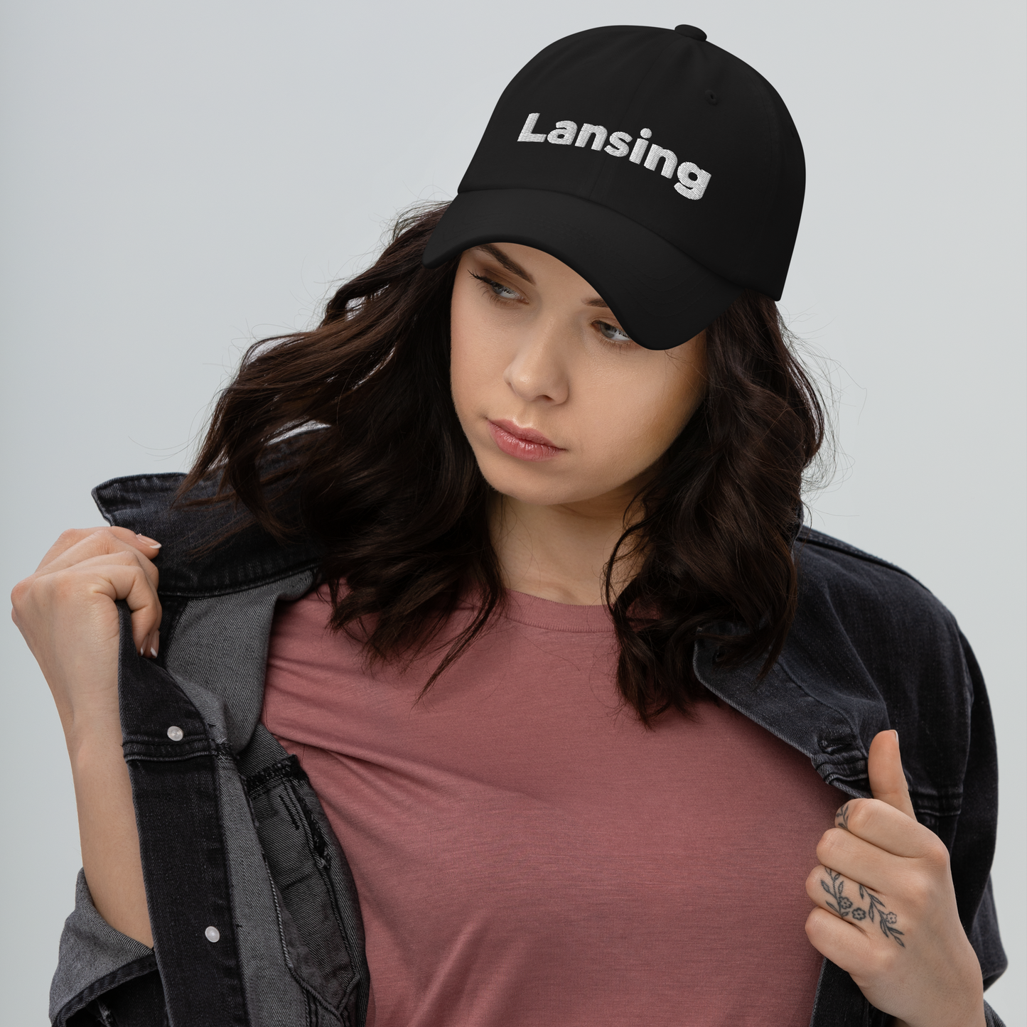 'Lansing' Dad Hat | White/Black Embroidery