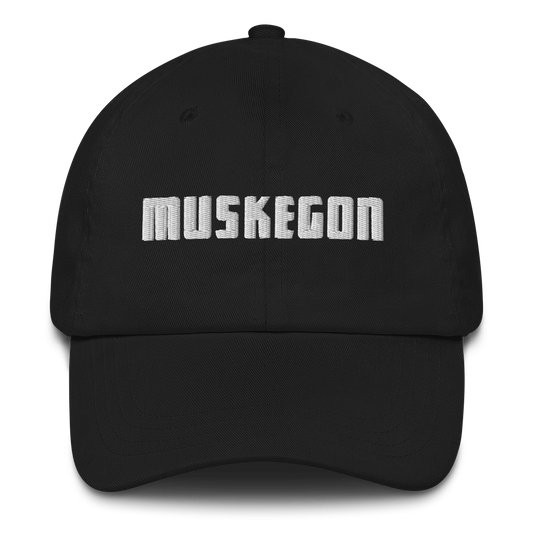 'Muskegon' Dad Hat | White/Black Emboridery