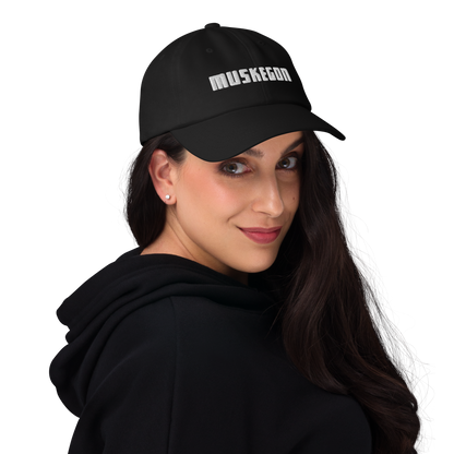 'Muskegon' Dad Hat | White/Black Emboridery