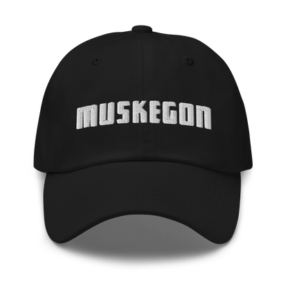 'Muskegon' Dad Hat | White/Black Emboridery