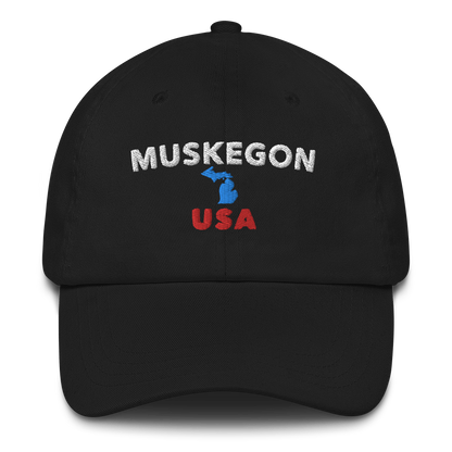 'Muskegon USA' Dad Hat (w/ Michigan Outline)