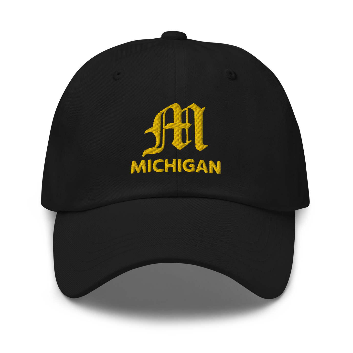 'Michigan' Dad Hat (w/ Old English M) | Gold Embroidery