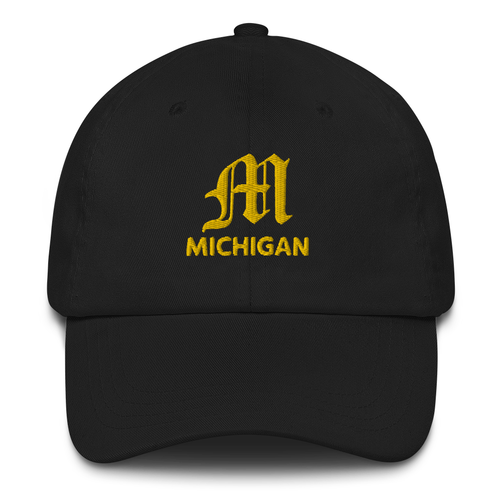 'Michigan' Dad Hat (w/ Old English M) | Gold Embroidery