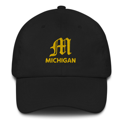 'Michigan' Dad Hat (w/ Old English M) | Gold Embroidery