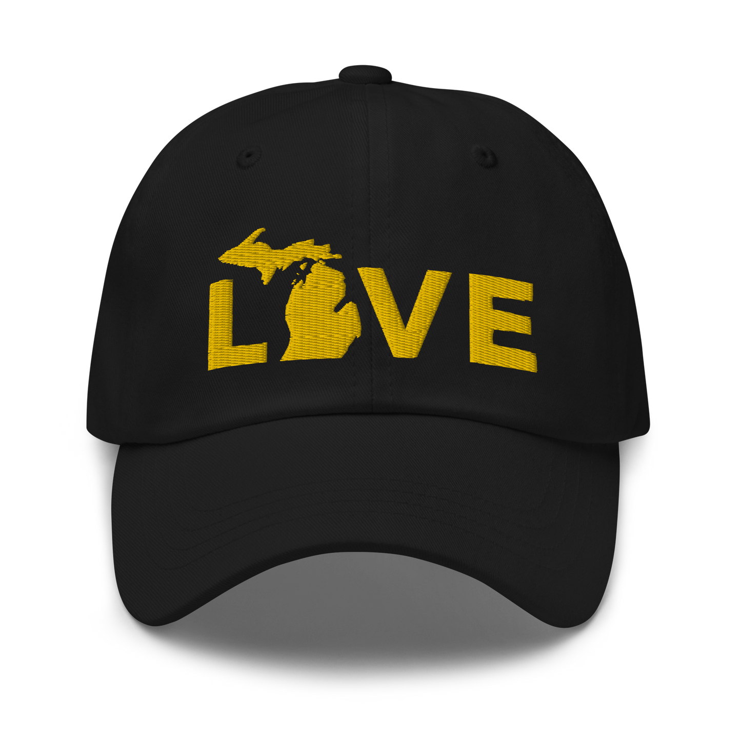 Michigan 'Love' Dad Hat (Geometric Sans Font) | Gold Embroidery