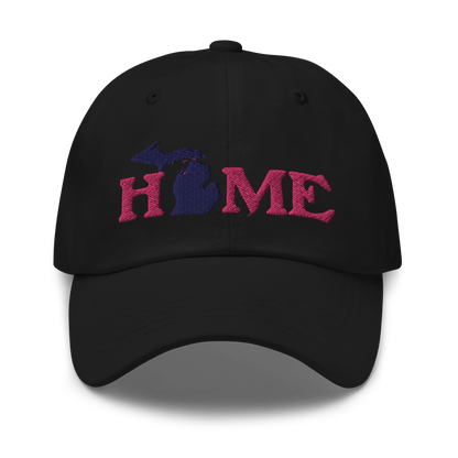 Michigan 'Home' Dad Hat (Woodcut Font) | Pink Embroidery