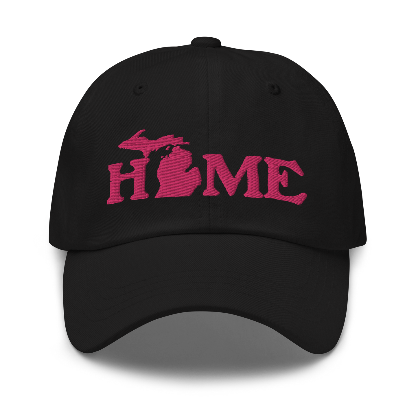 Michigan 'Home' Dad Hat (Woodcut Font) | Pink Embroidery