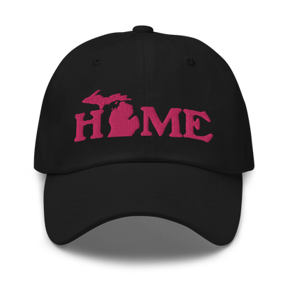 Michigan 'Home' Dad Hat (Woodcut Font) | Pink Embroidery