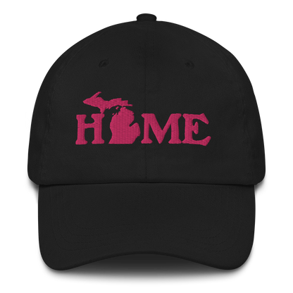 Michigan 'Home' Dad Hat (Woodcut Font) | Pink Embroidery