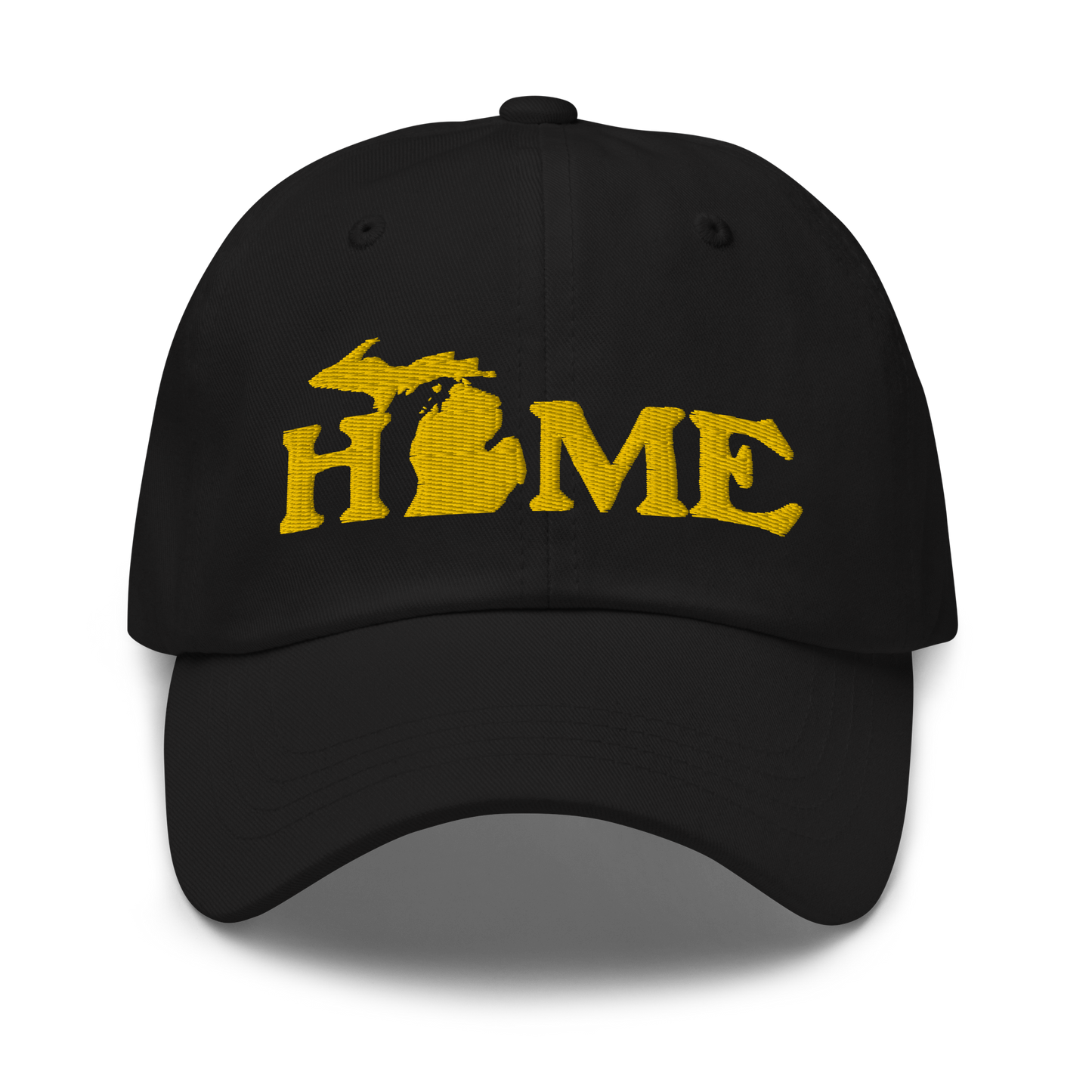 Michigan 'Home' Dad Hat (Woodcut Font) | Gold Embroidery