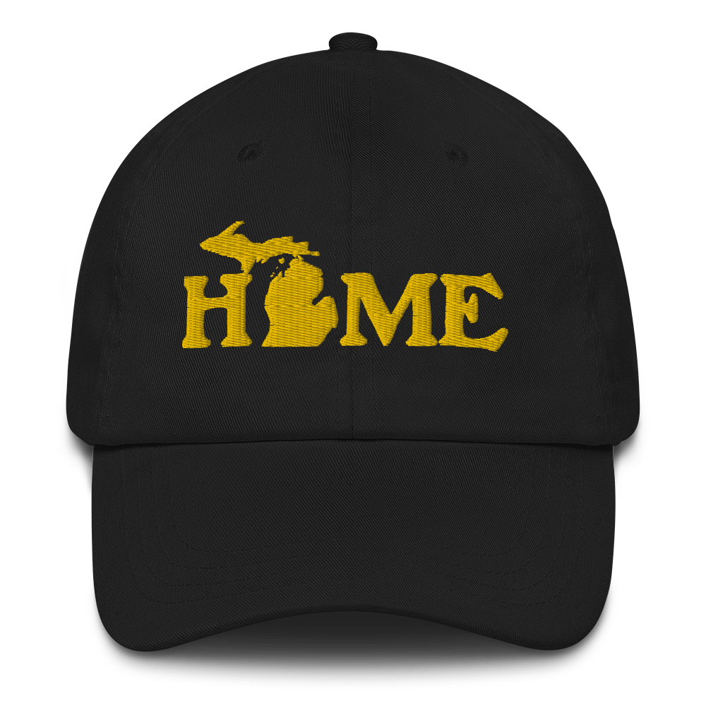 Michigan 'Home' Dad Hat (Woodcut Font) | Gold Embroidery