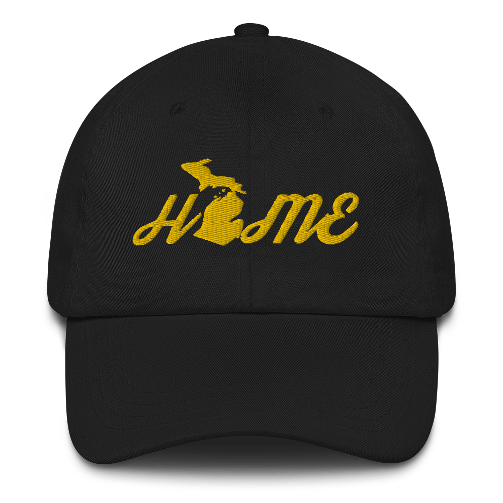 Michigan 'Home' Dad Hat (Script Font) | Gold Embroidery