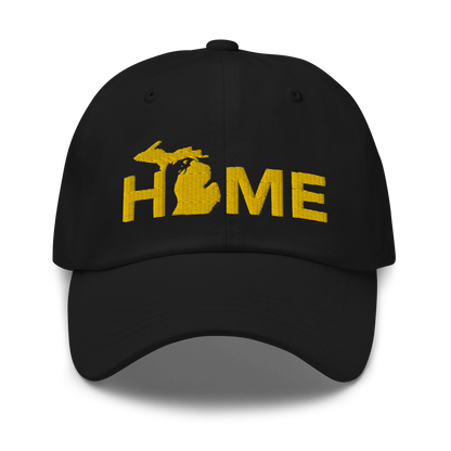 Michigan 'Home' Dad Hat (Geometric Sans Font) | Gold Embroidery