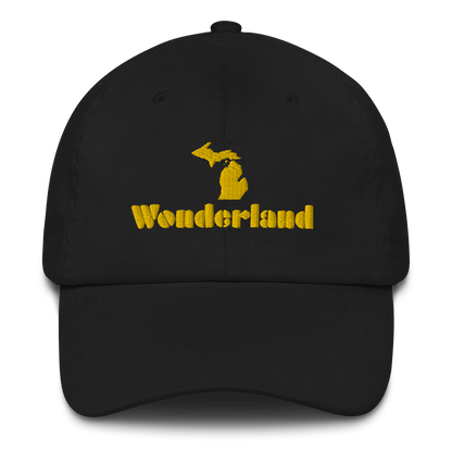 Michigan 'Wonderland' Dad Hat (Art Deco Font) [ Gold Embroidery