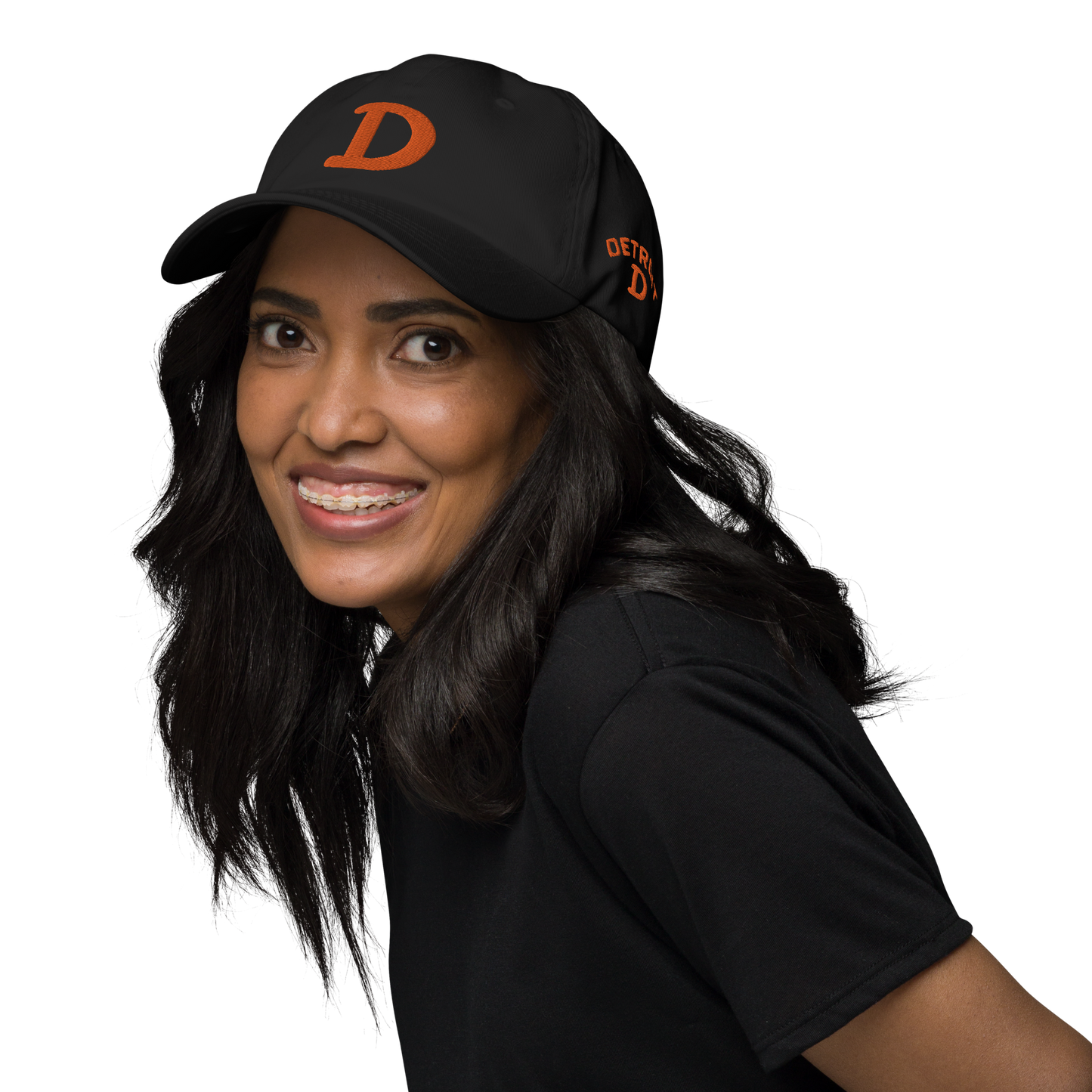 Detroit 'Old French D' Dad Hat (w/ Side Design) | Orange Embroidery