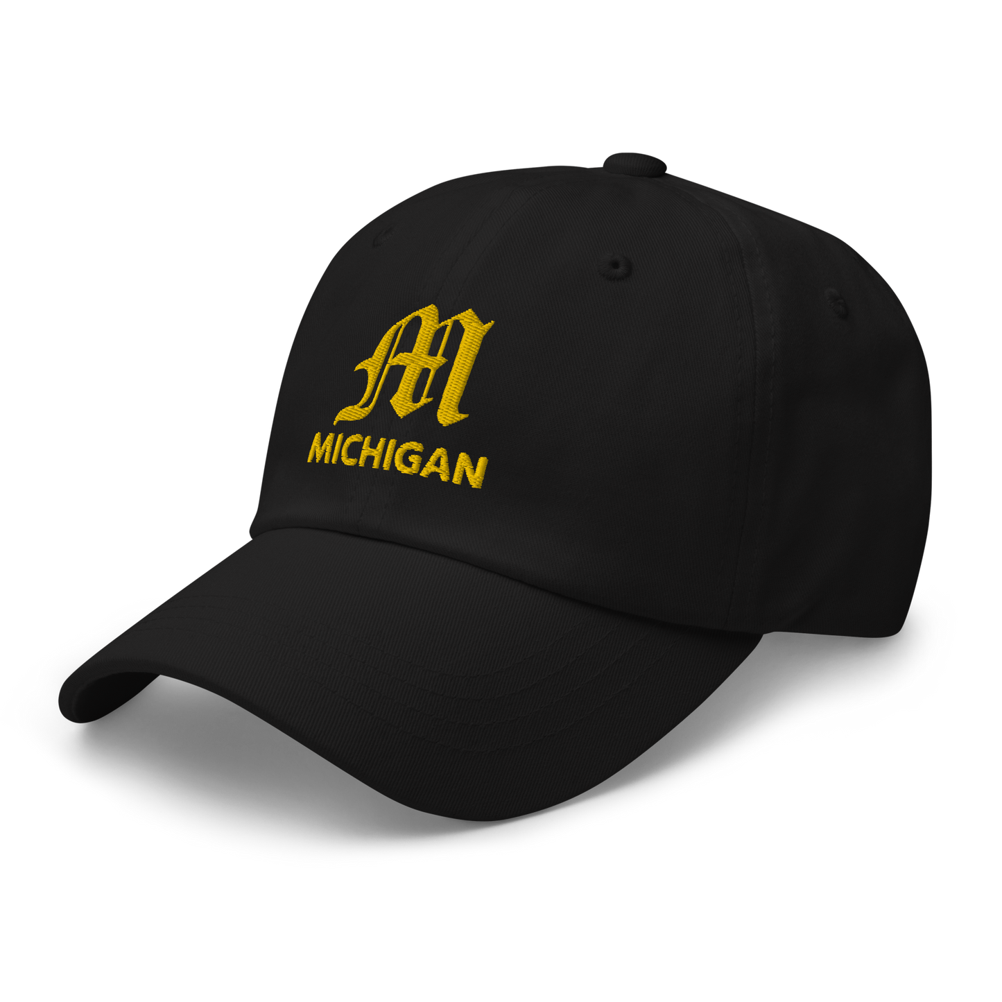 'Michigan' Dad Hat (w/ Old English M) | Gold Embroidery