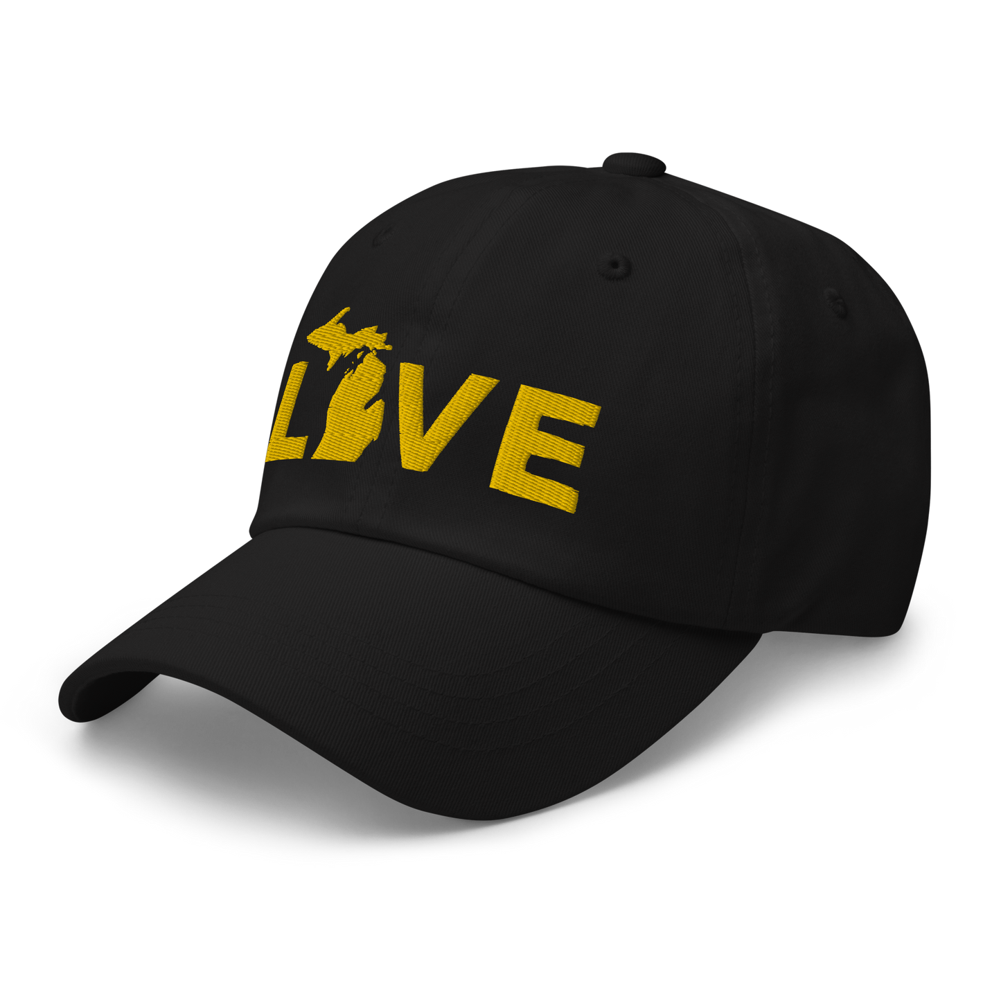 Michigan 'Love' Dad Hat (Geometric Sans Font) | Gold Embroidery