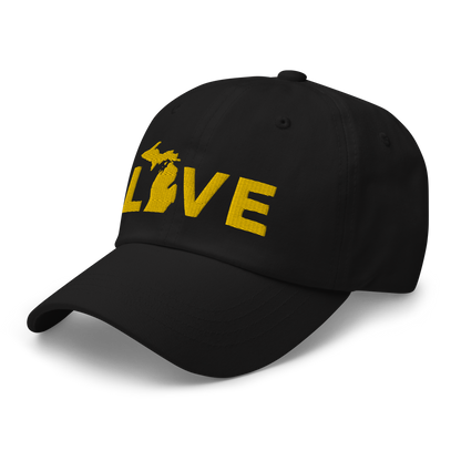 Michigan 'Love' Dad Hat (Geometric Sans Font) | Gold Embroidery