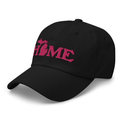 Michigan 'Home' Dad Hat (Woodcut Font) | Pink Embroidery