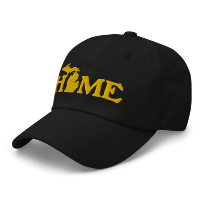 Michigan 'Home' Dad Hat (Woodcut Font) | Gold Embroidery