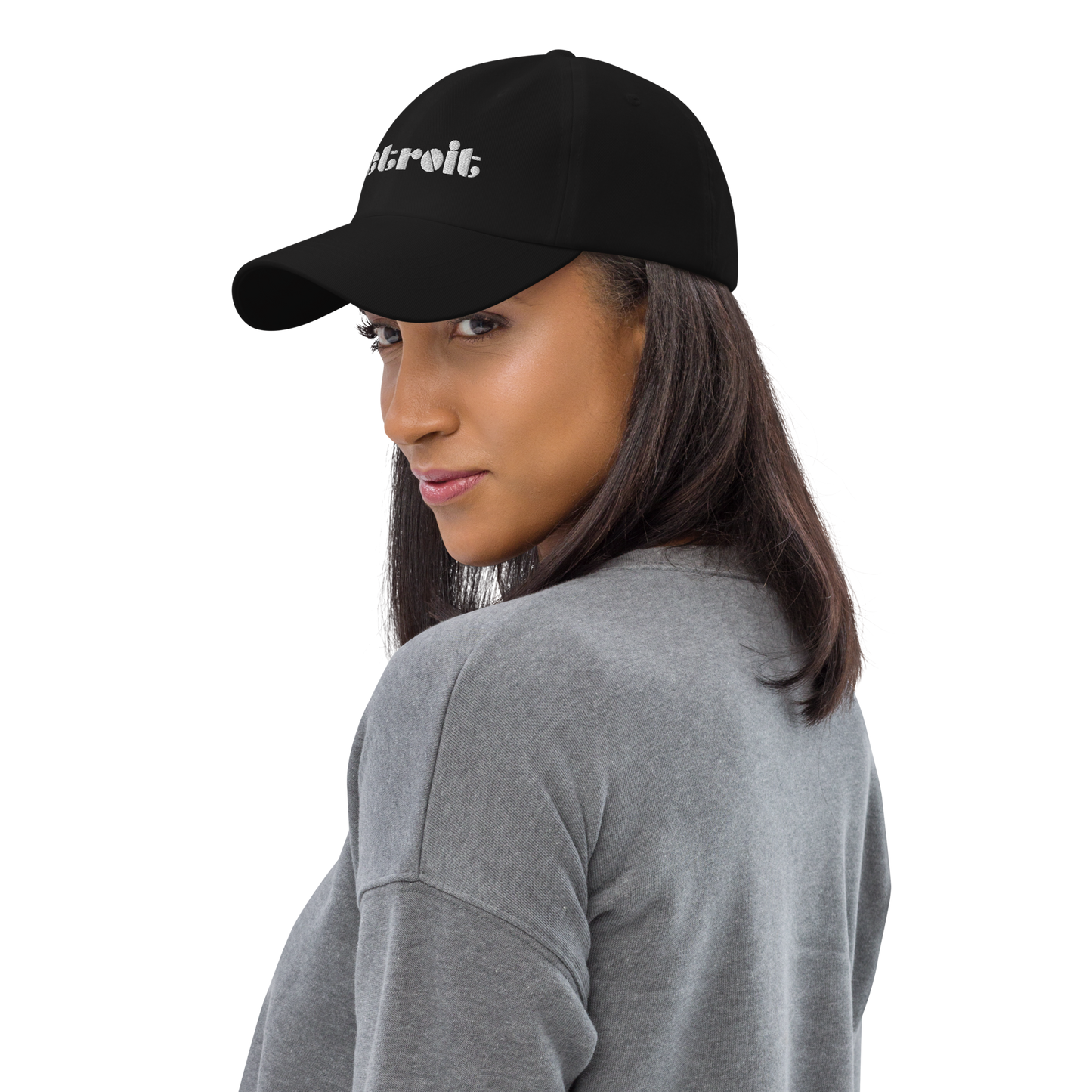 'Detroit' Dad Hat (Art Deco Font) [ White/Black Embroidery