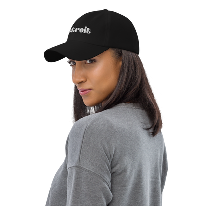 'Detroit' Dad Hat (Art Deco Font) [ White/Black Embroidery